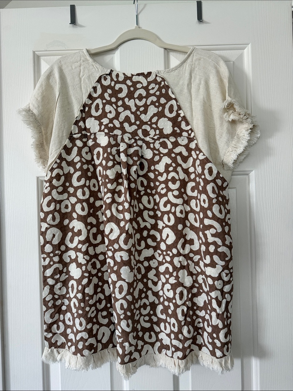 Umgee Cream Tunic with Brown LeopardAccent Panels - Picture 4 of 5